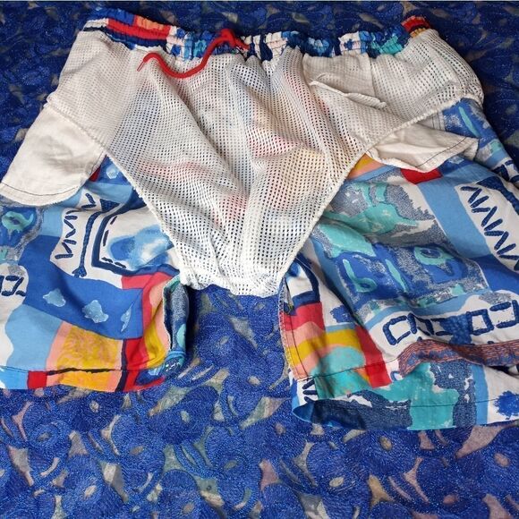 Red Stone L Multicolored 100% Nylon Pocket Drawstring Men's Swim Shorts - Picture 9 of 9